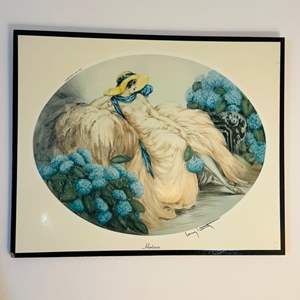 Lot #296- Vintage Louis Icart Oval Hortase SIGNED ART on wood. 