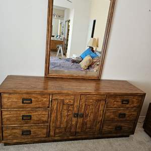 Lot #305- Drexel Long Dresser with Mirror