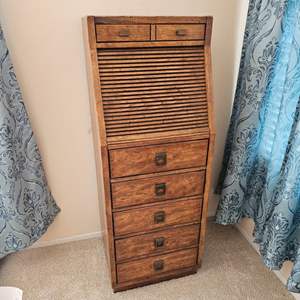 Lot #306- Drexel Tall Dresser with Opening Top and Rolling Door Cabinet