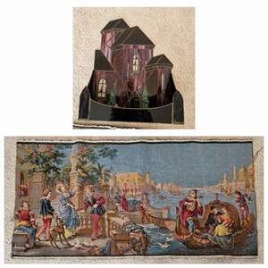 Lot #311- Sained Glass Siloette House Box and Tapestry