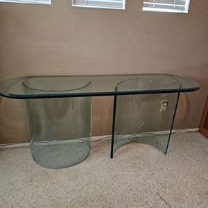 Lot #320- Vintage MCM Post Modern Base 3pc Glass Table- Look this up