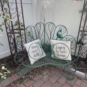 Lot #371- Beautiful Swan Shaped Green Garden Bench With Cushions