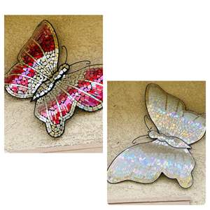 Lot #384-* (2) Large Marble, Mosiac, Wall Art Butterflies  