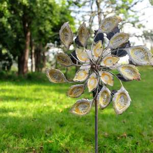 Lot #391- Beautiful Yellow Tinted Metal Flower Windmill