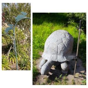 Lot #396- Giant (Concrete) Tortoise Statue & Rabbit Shepard Hook