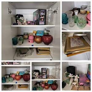 Lot #458- (3) Shelves of Assorted Candles, Picture Frames, And Nic-Naks