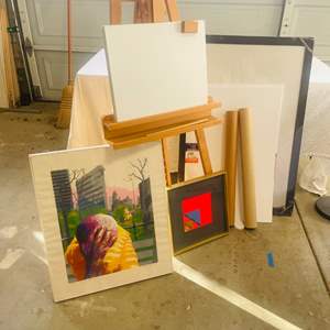 Lot #488- Signed “Madison Square” Picture By Paul Janus Ipsen, Wood Easel, (2) Blank White Canvas Boards, & More