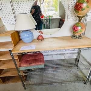 Lot #490- 3 Tier Metal Shelf With Lamps