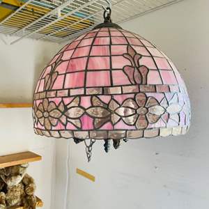 Lot #493- Vintage Tiffany Style Stained Glass Hanging Lamp