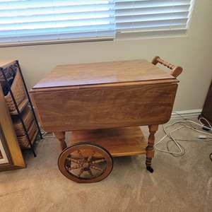 Lot #7-Vintage Wood Rolling Tea Cart