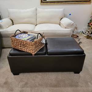 Lot #21-Leather Like Brown Storage Ottoman 