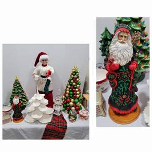 Lot #65- Vintage Christmas ; Unique Trees, Animated Mrs. Claus, Trinket Boxes and More