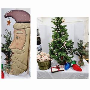 Lot #66- Decorated Pine Christmas Tree with Basket of Faux Popcorn Ornaments 