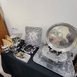 Lot #73- Arthur Court Pewter Lot; Trays, Cake Plates and Other Pewter Items