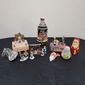 Lot #93- Kathe Wohlfahrt Germany Music Box, Figurines, Russian Nesting Doll, Rattle, & Duetche Mark Stein