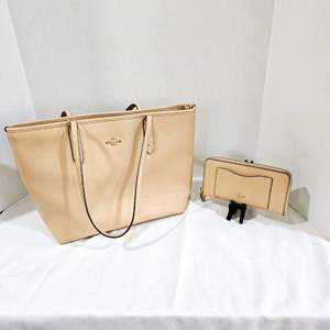 Lot #159- Ivory Color Coach Handbag With Matching Wallet