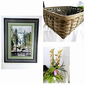 Lot #160- Wall Picture, Large Basket, & Floral Arrangement 