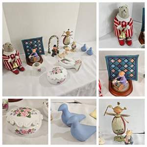 Lot #176- Assortment of Collectibles: Trinket Box, Ceramic Mouse Figurine, Porcelain Mice Figurines, & More