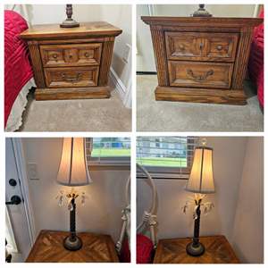 Lot #183- (2) Nightstands by LEA Furniture & (2) Table Lamps 