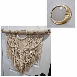 Lot #207- Modern Macrame Wall Hanging & Moon Mirror