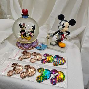 Lot #221-Mickey Mouse Collectibles: Snow Globe, Figurine, & Barrett’s 