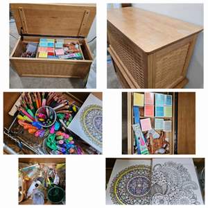 Lot #244- Wooden Longaberger Storage Chest With Contents