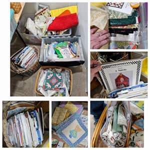 Lot #246- Massive Lot Of Material, Books, Patterns, Quilt Squares, & More